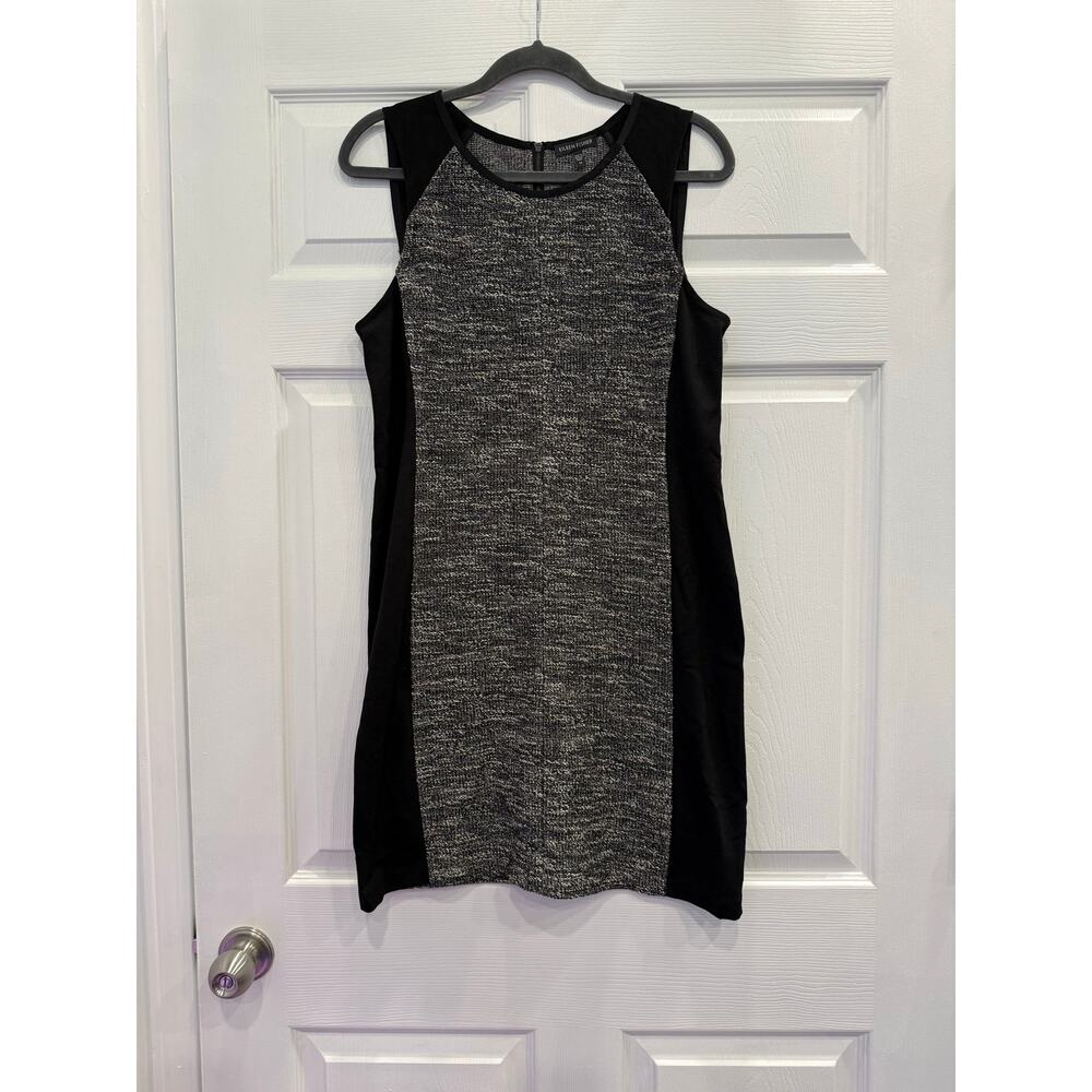 Eileen Fisher Sleeveless Tweed Dress Womens M Colorblock Gray Black Sheath - Picture 2 of 6